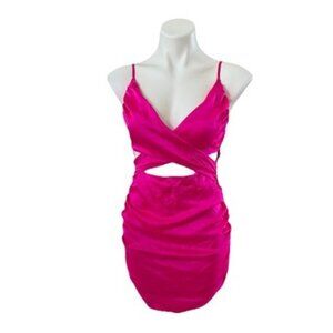 Wild Fable Size Small Vibrant Pink Satin Cut Out Bodycon Mini Dress Club *3H